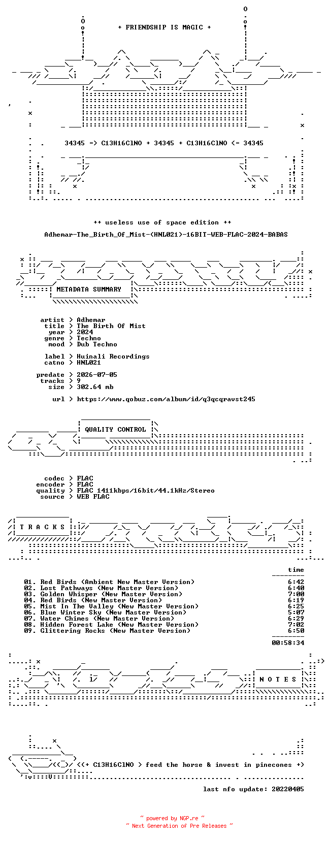 NFO for the release Adhemar-The_Birth_Of_Mist-(HNL021)-16BIT-WEB-FLAC-2024-BABAS by BABAS