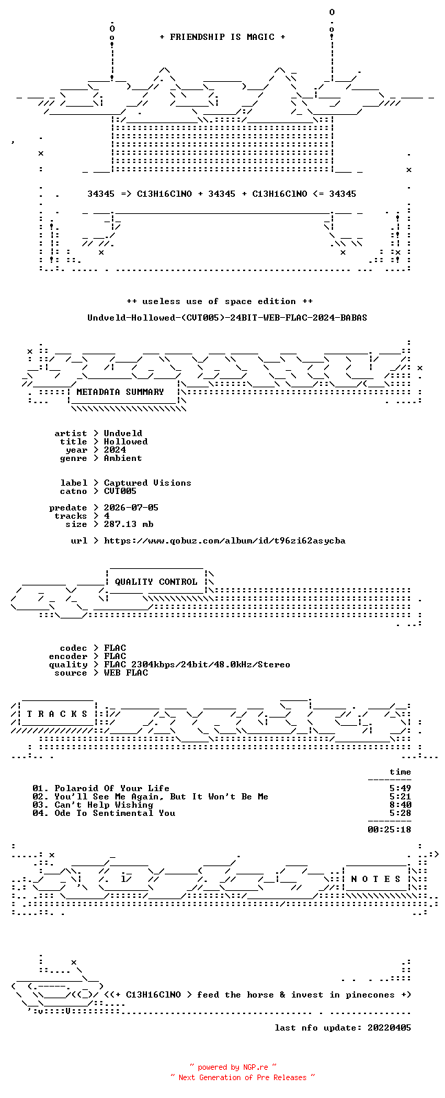 NFO for the release Undveld-Hollowed-(CVT005)-24BIT-WEB-FLAC-2024-BABAS by BABAS