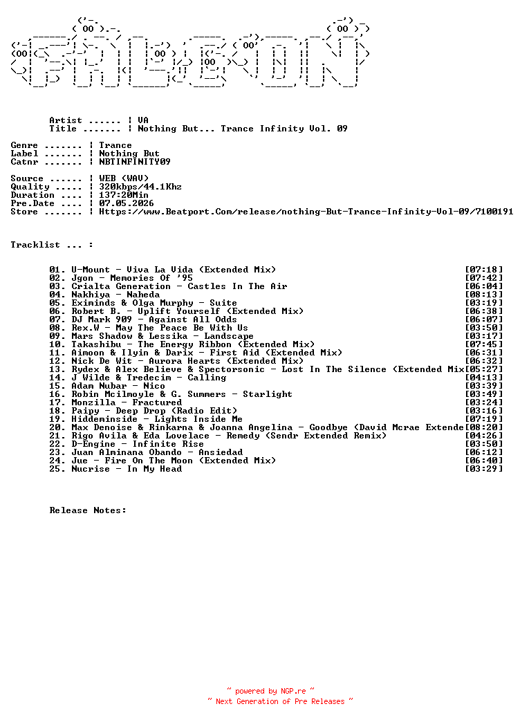 NFO for the release VA-Nothing_But____Trance_Infinity_Vol._09-(NBTINFINITY09)-WEB-2026-FALCON by FALCON