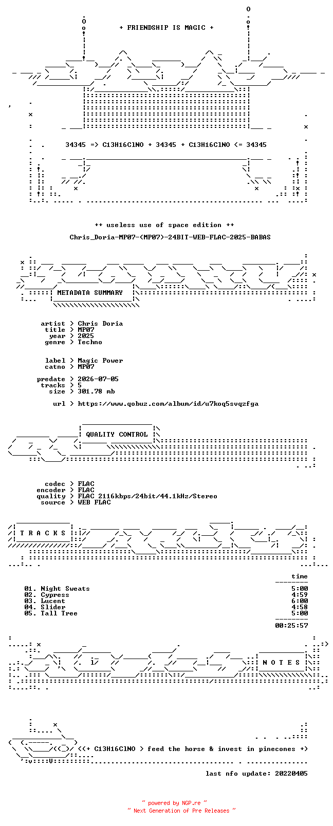 NFO for the release Chris_Doria-MP07-(MP07)-24BIT-WEB-FLAC-2025-BABAS by BABAS