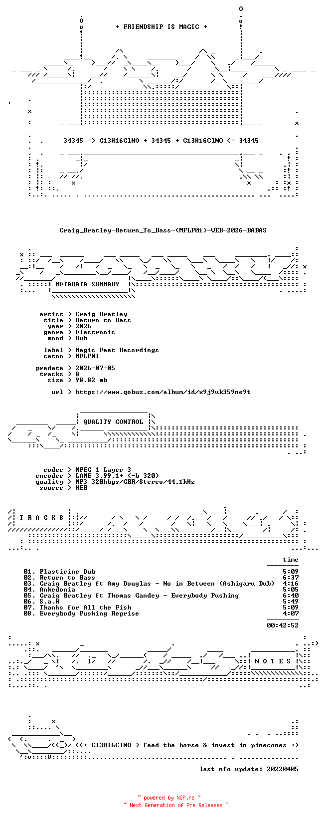 NFO for the release Craig_Bratley-Return_To_Bass-(MFLP01)-WEB-2026-BABAS by BABAS