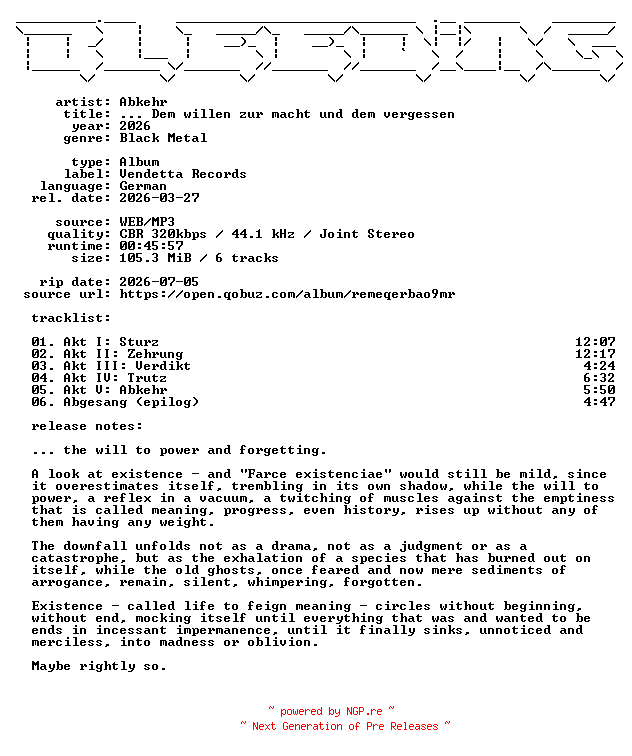 NFO for the release Abkehr-Dem_willen_zur_macht_und_dem_vergessen-DE-WEB-2026-BLEEDiNG by BLEEDiNG
