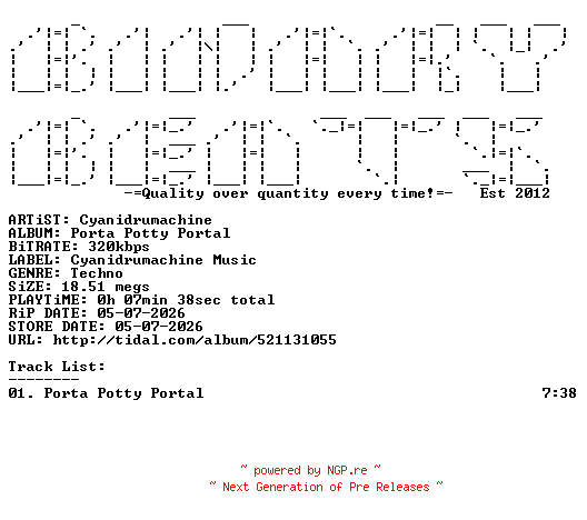 NFO for the release Cyanidrumachine-Porta_Potty_Portal-(CDM010)-SINGLE-WEB-2026-BB by BB