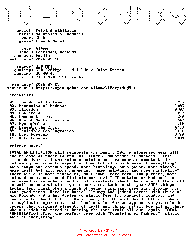 NFO for the release Total_Annihilation-Mountains_of_Madness-WEB-2026-BLEEDiNG by BLEEDiNG