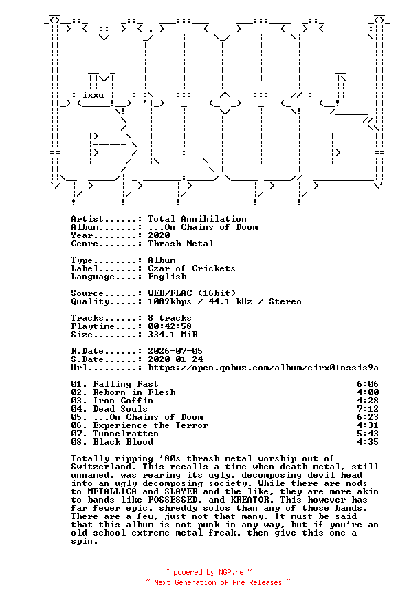 NFO for the release Total_Annihilation-On_Chains_of_Doom-16BIT-WEB-FLAC-2020-MOONBLOOD by MOONBLOOD