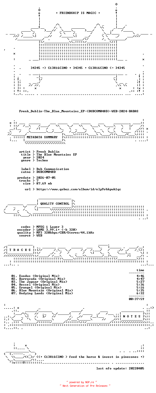 NFO for the release Frenk_Dublin-The_Blue_Mountains_EP-(DUBCOM048D)-WEB-2024-BABAS by BABAS