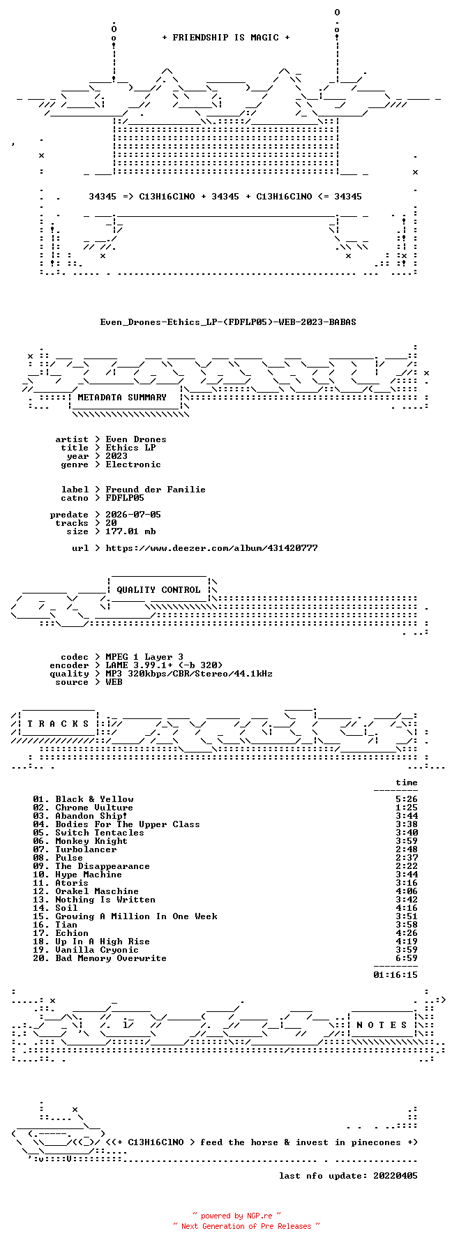 NFO for the release Even_Drones-Ethics_LP-(FDFLP05)-WEB-2023-BABAS by BABAS