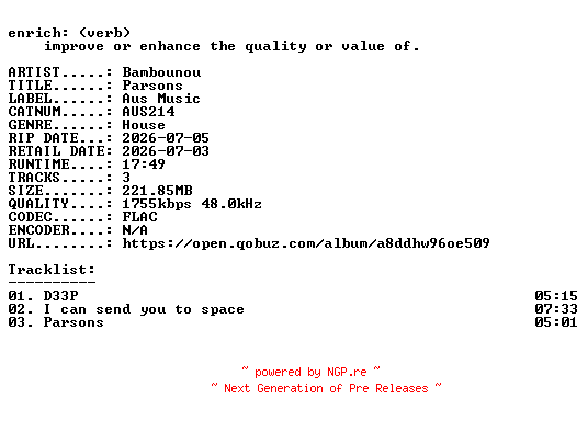 NFO for the release Bambounou-Parsons-(AUS214)-24BIT-WEB-FLAC-2026-ENRiCH by ENRiCH