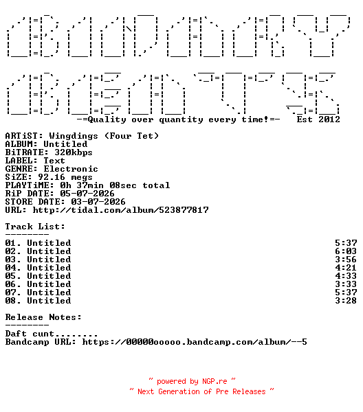 NFO for the release Wingdings_(Four_Tet)-Untitled-(TEXT059)-WEB-2026-BB by BB