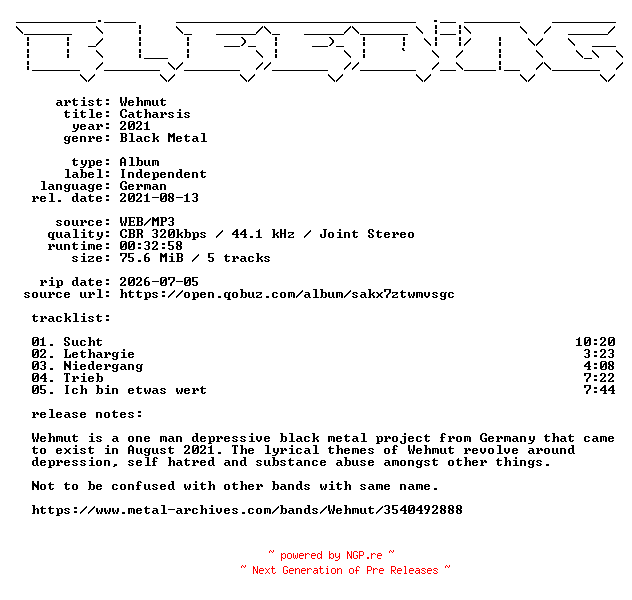 NFO for the release Wehmut-Catharsis-DE-WEB-2021-BLEEDiNG by BLEEDiNG
