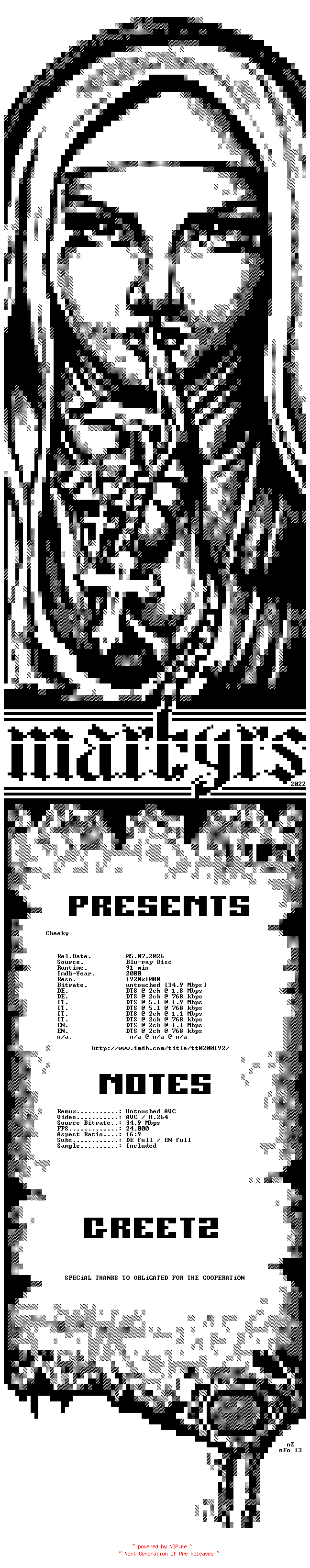 NFO for the release Playboys.2000.German.ML.1080p.BluRay.AVC-MARTYRS by MARTYRS