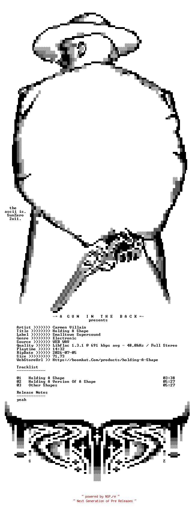 NFO for the release Carmen_Villain-Holding_A_Shape-(STS47112)-16BIT-WEB-FLAC-2026-AGITB by AGITB
