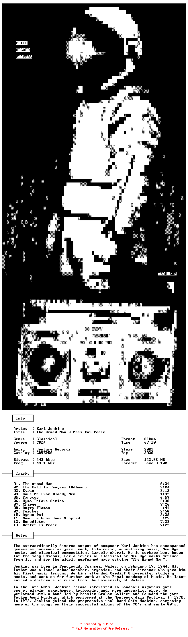 NFO for the release Karl_Jenkins-The_Armed_Man_A_Mass_For_Peace-2001-ERP_INT by ERP_INT