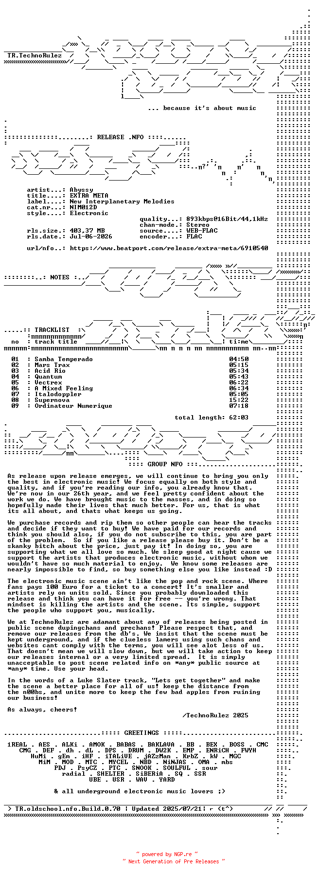 NFO for the release Abyssy-EXTRA_META-(NIM012D)-16BIT-WEB-FLAC-2026-TR by TR
