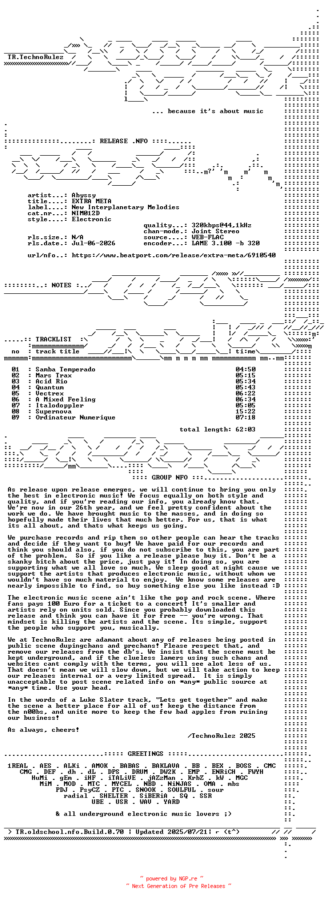 NFO for the release Abyssy-EXTRA_META-(NIM012D)-WEB-2026-TR by TR