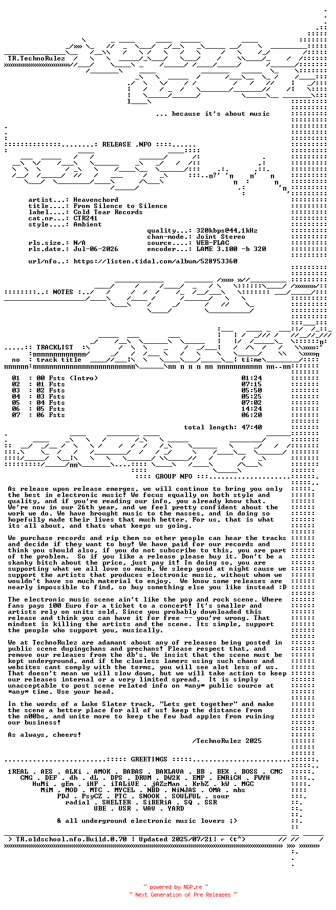 NFO for the release Heavenchord-From_Silence_to_Silence-(CTR241)-WEB-2026-TR by TR