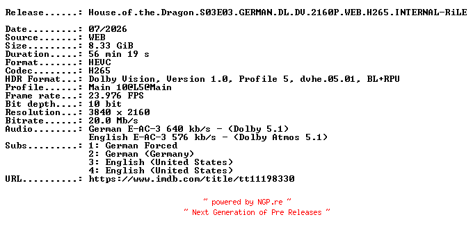 NFO for the release House.of.the.Dragon.S03E03.GERMAN.DL.DV.2160P.WEB.H265.INTERNAL-RiLE by RiLE