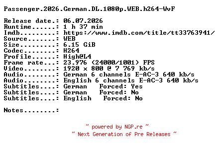 NFO for the release Passenger.2026.German.DL.1080p.WEB.h264-WvF by WvF
