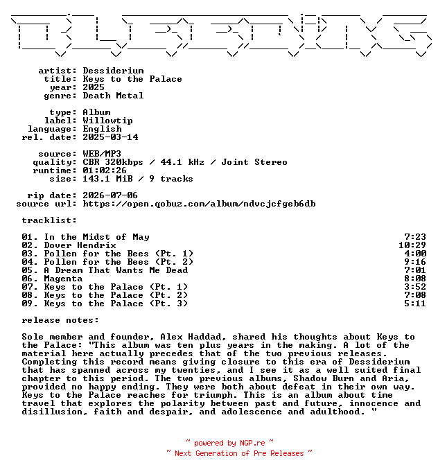NFO for the release Dessiderium-Keys_to_the_Palace-WEB-2025-BLEEDiNG by BLEEDiNG