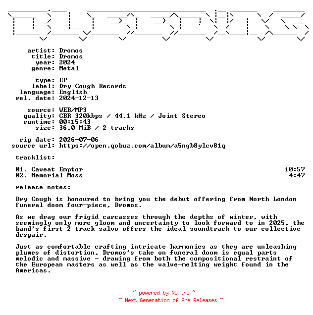 NFO for the release Dromos-Dromos-EP-WEB-2024-BLEEDiNG by BLEEDiNG