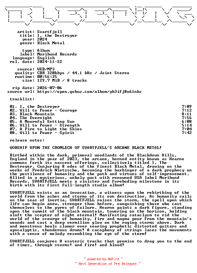 NFO for the release Svartfjell-I_the_Destroyer-WEB-2024-BLEEDiNG by BLEEDiNG