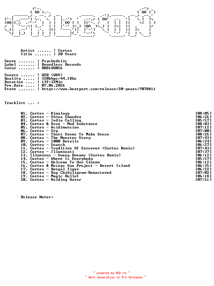 NFO for the release Cortex-20_Years-(BND1DW056)-WEB-2026-FALCON by FALCON