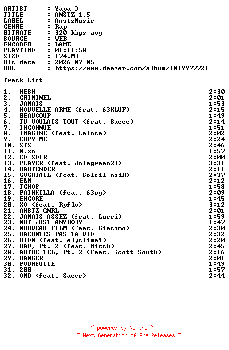 NFO for the release Yaya_D-ANSTZ_1.5-WEB-FR-2026-GUESTS by GUESTS