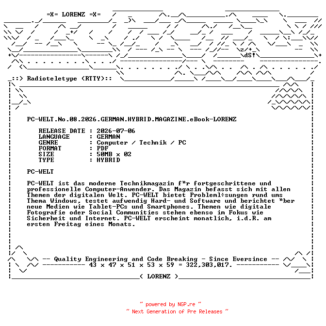 NFO for the release PC-WELT.No.08.2026.GERMAN.HYBRID.MAGAZINE.eBook-LORENZ by LORENZ