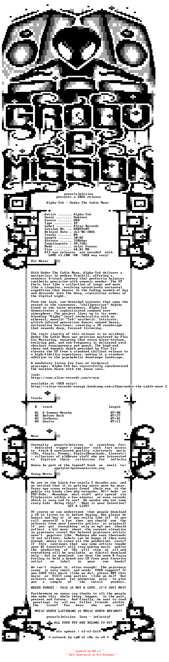 NFO for the release Alpha-Tek_-_Under_The_Cable_Moon-(ARDEP107)-WEB-2026-gEm by gEm