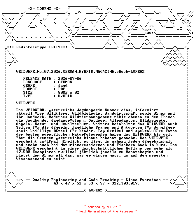 NFO for the release WEIDWERK.No.07.2026.GERMAN.HYBRID.MAGAZINE.eBook-LORENZ by LORENZ