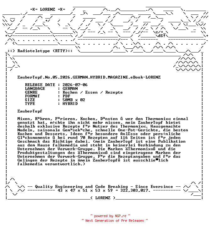 NFO for the release ZauberTopf.No.05.2026.GERMAN.HYBRID.MAGAZINE.eBook-LORENZ by LORENZ