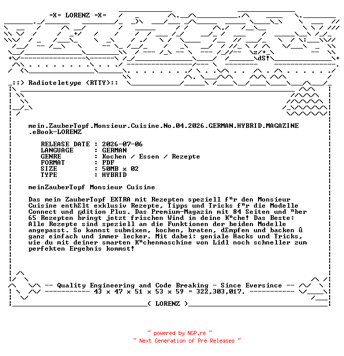 NFO for the release mein.ZauberTopf.Monsieur.Cuisine.No.04.2026.GERMAN.HYBRID.MAGAZINE.eBook-LORENZ by LORENZ