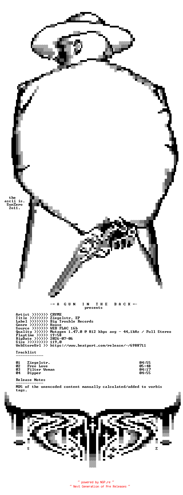NFO for the release CRYME-Ziegelstr._EP-(BT027)-16BIT-WEB-FLAC-2026-AGITB by AGITB