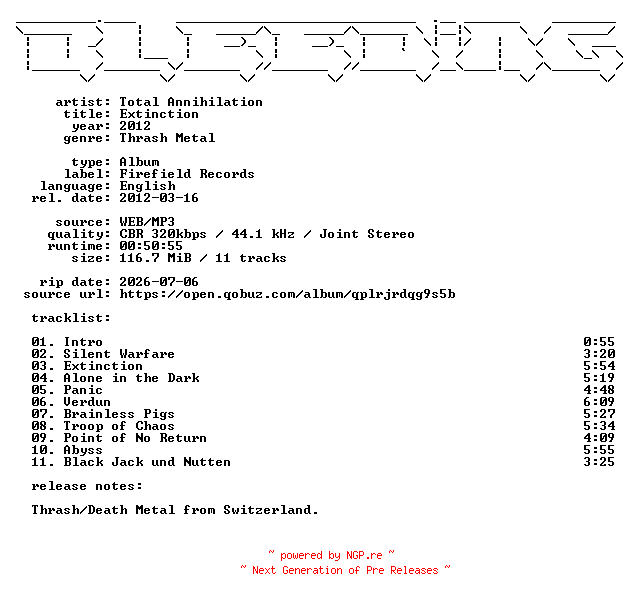 NFO for the release Total_Annihilation-Extinction-WEB-2012-BLEEDiNG by BLEEDiNG