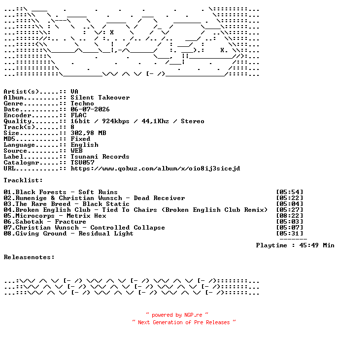 NFO for the release VA-Silent_Takeover-TSU057-16BIT-WEB-FLAC-2026-WAVED by WAVED