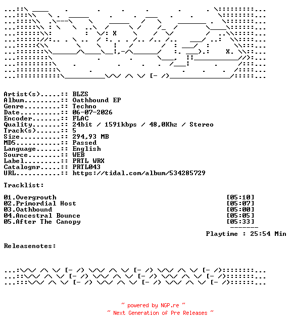 NFO for the release BLZS-Oathbound_EP-PRTL043-24BIT-WEB-FLAC-2026-WAVED by WAVED