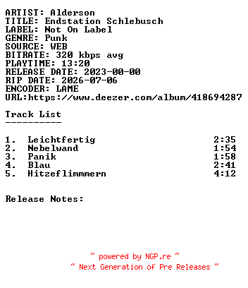 NFO for the release Alderson-Endstation_Schlebusch-WEB-DE-2023-SDR by SDR