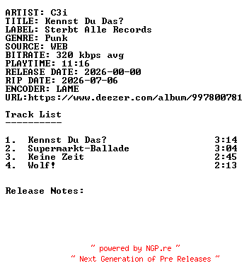 NFO for the release C3i-Kennst_Du_Das-WEB-DE-2026-SDR by SDR