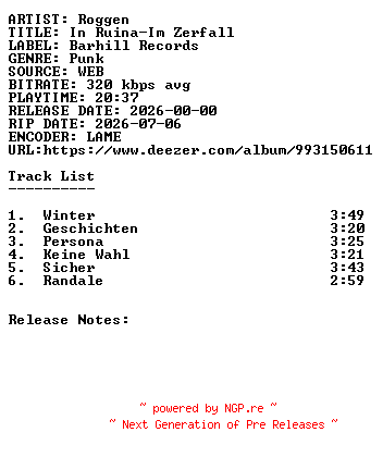 NFO for the release Roggen-In_Ruina-Im_Zerfall-WEB-DE-2026-SDR by SDR