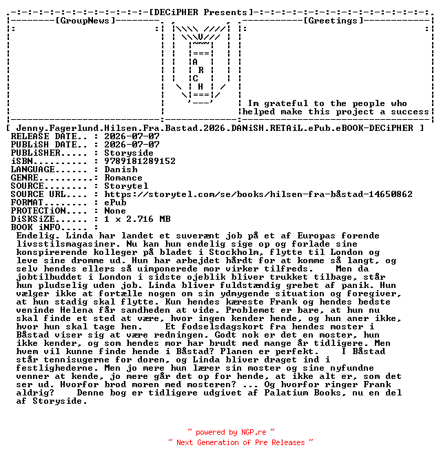 NFO for the release Jenny.Fagerlund.Hilsen.Fra.Bastad.2026.DANiSH.RETAiL.ePub.eBOOK-DECiPHER by DECiPHER