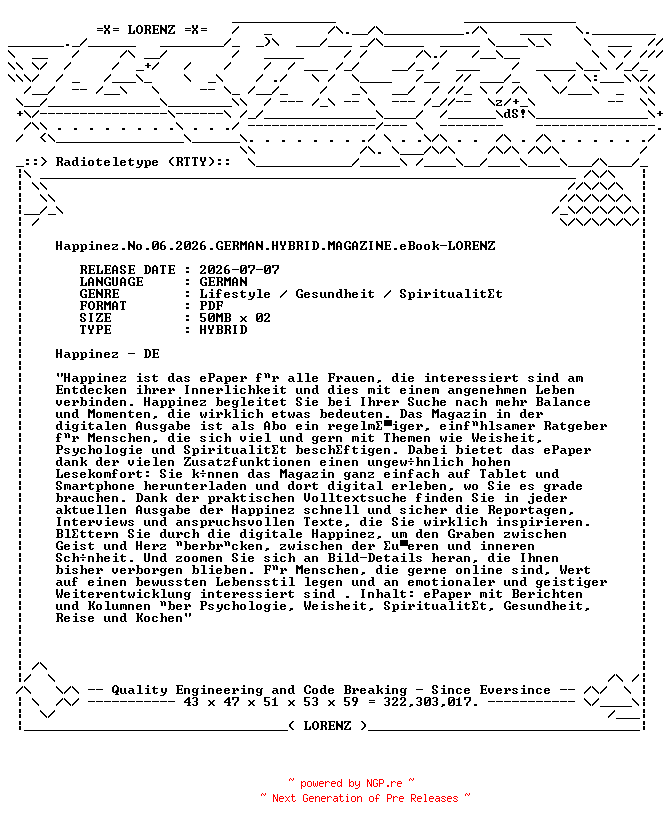 NFO for the release Happinez.No.06.2026.GERMAN.HYBRID.MAGAZINE.eBook-LORENZ by LORENZ