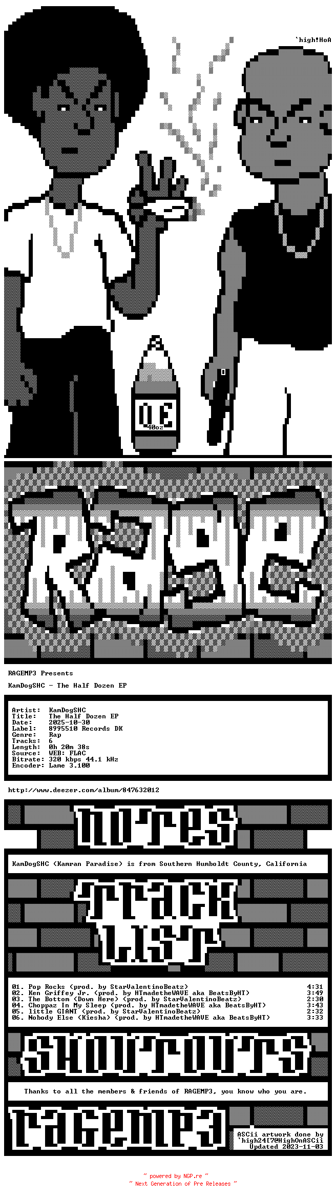 NFO for the release KamDogSHC-The_Half_Dozen_EP-WEB-2025-RAGEMP3 by RAGEMP3