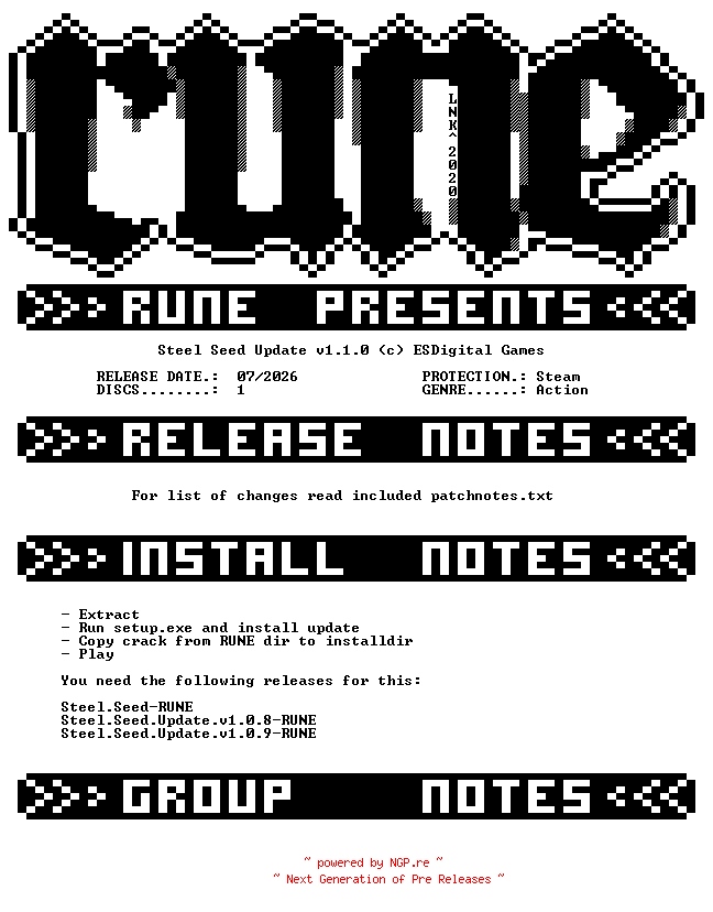 NFO for the release Steel.Seed.Update.v1.1.0-RUNE by RUNE