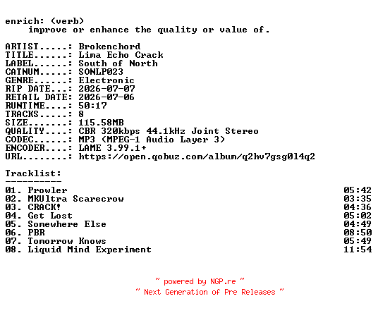 NFO for the release Brokenchord-Lima_Echo_Crack-(SONLP023)-WEB-2026-ENRiCH by ENRiCH