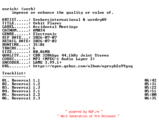 NFO for the release Seekersinternational_and_wzrdryAV-Orbit_Flares-(AM034)-WEB-2026-ENRiCH by ENRiCH