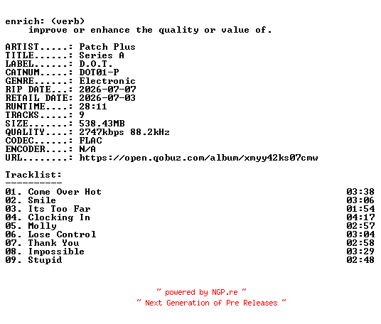 NFO for the release Patch_Plus-Series_A-(DOT01-P)-24BIT-WEB-FLAC-2026-ENRiCH by ENRiCH