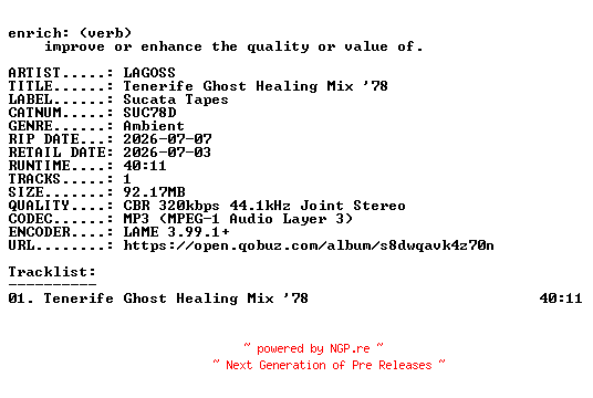 NFO for the release LAGOSS-Tenerife_Ghost_Healing_Mix_78-(SUC78D)-WEB-2026-ENRiCH by ENRiCH
