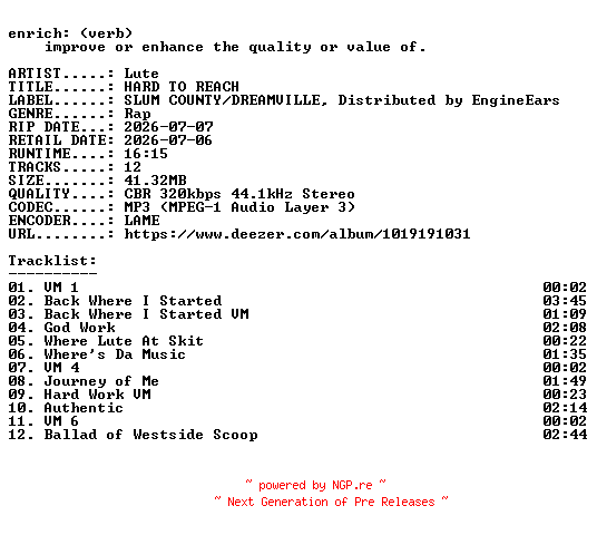 NFO for the release Lute-HARD_TO_REACH-WEB-2026-ENRiCH by ENRiCH