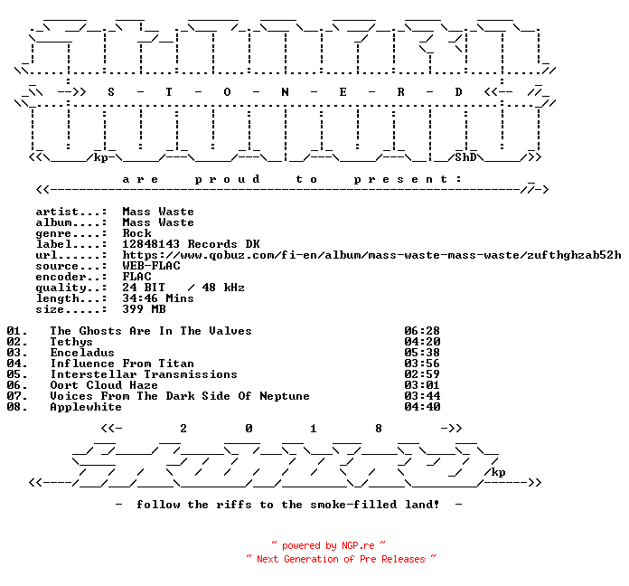 NFO for the release Mass_Waste-Mass_Waste-24BIT-WEB-FLAC-2026-STONERD by STONERD