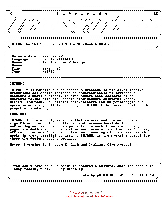 NFO for the release INTERNI.No.763.2026.HYBRiD.MAGAZiNE.eBook-LiBRiCiDE by LiBRiCiDE